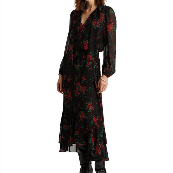 Lauren Ralph Lauren floral georgette blouson v neck low long sleeve maxi size 10 - Picture 1 of 4